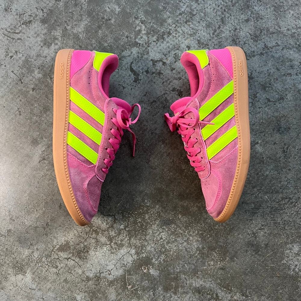 adidas VL Court 3.0 Pink Solar Yellow Suede Sneakers Women's 6.5 JH6899 Gum Sole
